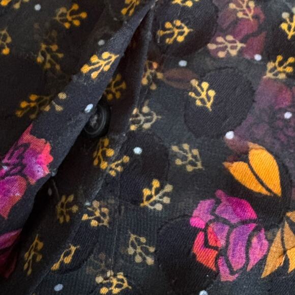 LOFT Sheer Floral Button Down Blouse M Whimsigoth Boho Cottagecore Dark Romantic - Picture 9 of 10